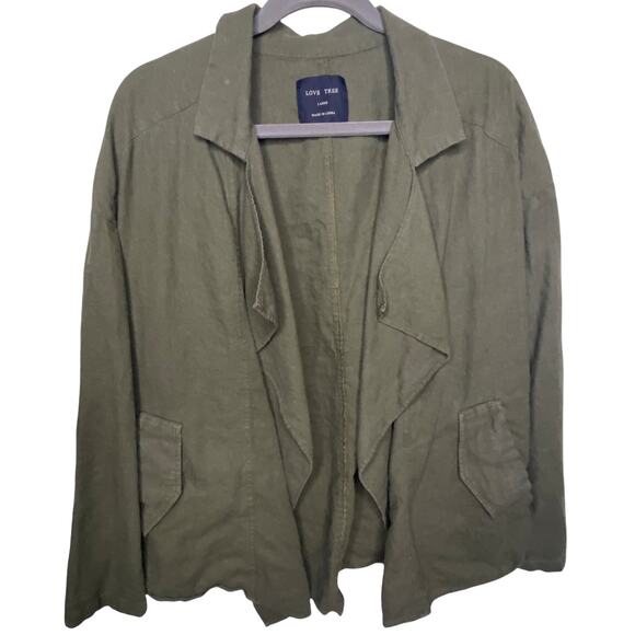 Love Tree Linen Jacket Blazer Olive Army Green Utility Jacket Size Large - Picture 5 of 5